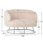 Καναπες 2θεσιος Arien HM8492.23 Απο Λευκο Μπουκλε Με Ασημι Βαση 125x80x84y Εκ. - Image 2