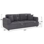 Καναπες 3-θεσιος Structo HM3329.01 Γκρι Υφασμα 227x94x88υεκ. - Image 3