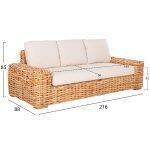 Καναπες Τριθεσιος Εξ.χωρου Tropel HM9808 Ξυλο Mango-Rattan Φυσικο-Λευκα Μαξιλαρια 216x88x85υεκ - Image 2