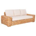 Καναπες Τριθεσιος Εξ.χωρου Tropel HM9808 Ξυλο Mango-Rattan Φυσικο-Λευκα Μαξιλαρια 216x88x85υεκ
