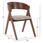 Καρεκλα Nekker HM9739.01 Rubberwood Σε Καρυδι-Μπεζ Υφασμα Καθισμα 56x55x78yεκ. - Image 2