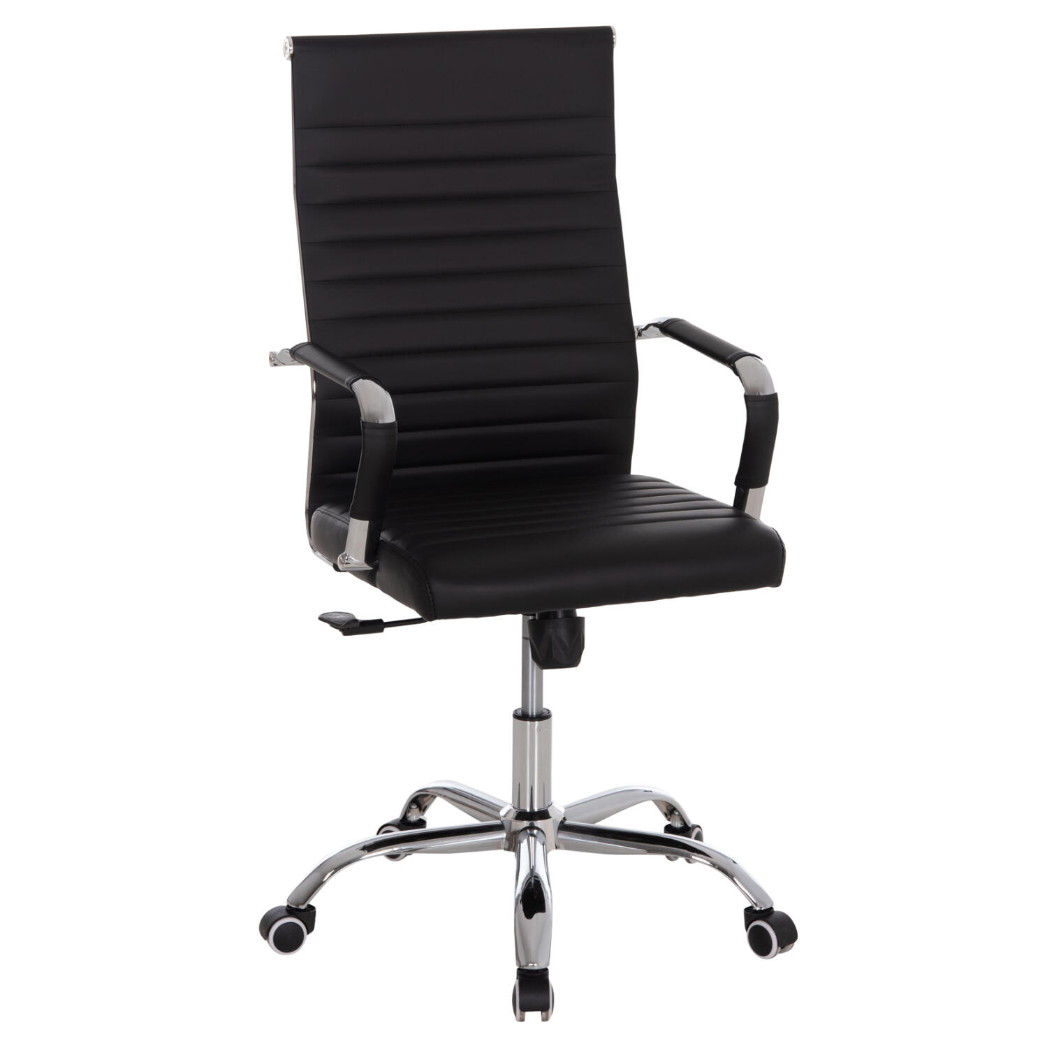 karekla-grafeioy-fb9105931-mayro-pu-diey Καρεκλα Γραφειου HM1059.31 Μαυρο PU Boss Διευθυντου Ποδι Χρωμιου 53x57x109υεκ. - Image 1