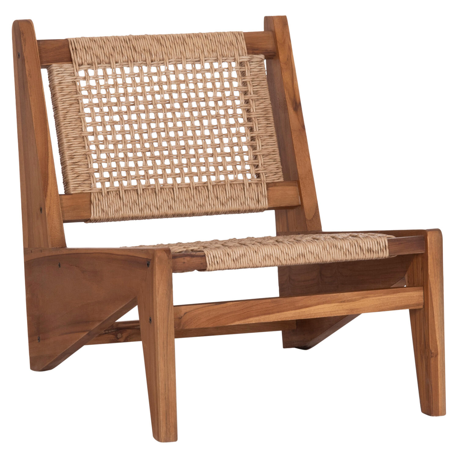 karekla-lounge-fb99913-xylo-teak-se-fysi Καρεκλα Lounge Lukilla HM9913 Ξυλο Teak Σε Φυσικο--Συνθ.σχοινι Μπεζ 55,5x74x65υεκ. - Image 1