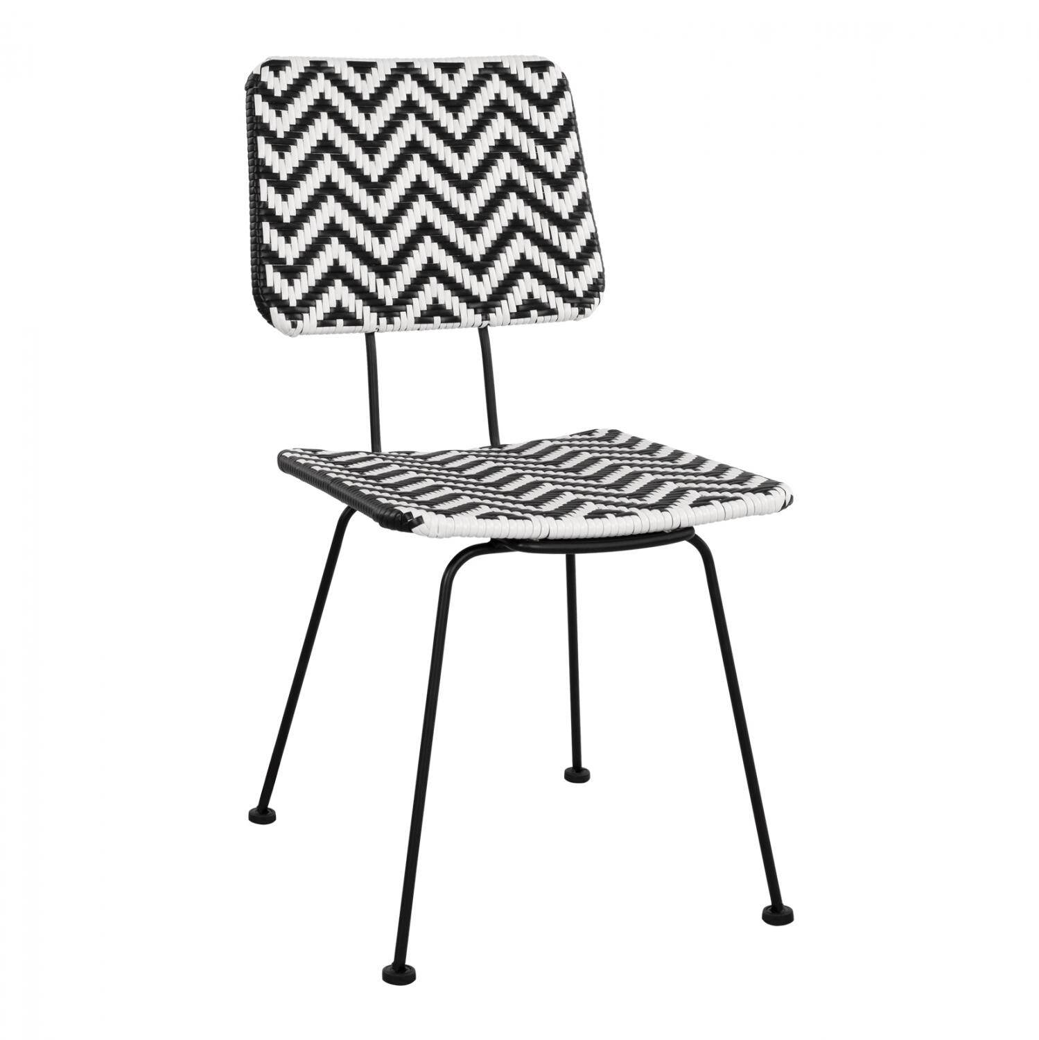 karekla-metalliki-fb95693-me-wicker-mayr Καρεκλα Μεταλλικη Allegra HM5693 Με Wicker Μαυρο-Λευκο 46x56x88υ Εκ. - Image 1