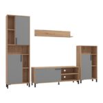 Κεντρο Ψυχαγωγιας-Συνθεση Cantal Artisan Oak-Γκρι Γραφιτης 279x38x192,5εκ