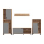 Κεντρο Ψυχαγωγιας-Συνθεση Cantal Artisan Oak-Γκρι Γραφιτης 279x38x192,5εκ - Image 3