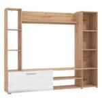 Κεντρο Ψυχαγωγιας-Συνθεση Mataro Artisan Oak-Λευκο 185x35x155εκ