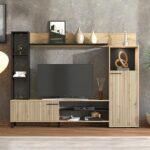 Κεντρο Ψυχαγωγιας-Συνθεση Retimno Artisan Oak-Artisan Oak Με Μαυρες Γραμμες-Μαυρο 208x33x158εκ - Image 2