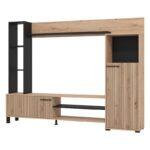 Κεντρο Ψυχαγωγιας-Συνθεση Retimno Artisan Oak-Artisan Oak Με Μαυρες Γραμμες-Μαυρο 208x33x158εκ - Image 5