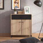 Κομοτα-Μπουφες Avignon 80 2k1f2v Artisan Oak-Μαυρο Χρωμα 80x40x90εκ - Image 2