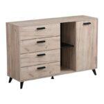 Κομοτα-Μπουφες Umbria 3k4f Grey Oak-Μαυρο 137x40x90εκ