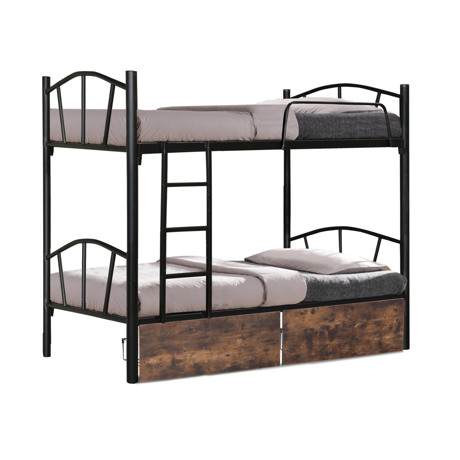 koyketa-fb921122-metalliki-mayri-me-epid Κουκετα Floor HM21122 Μεταλλικη Μαυρη Με 2 Επιδαπεδια Συρταρια Καφε 200x91,5x177,5yεκ. - Image 1