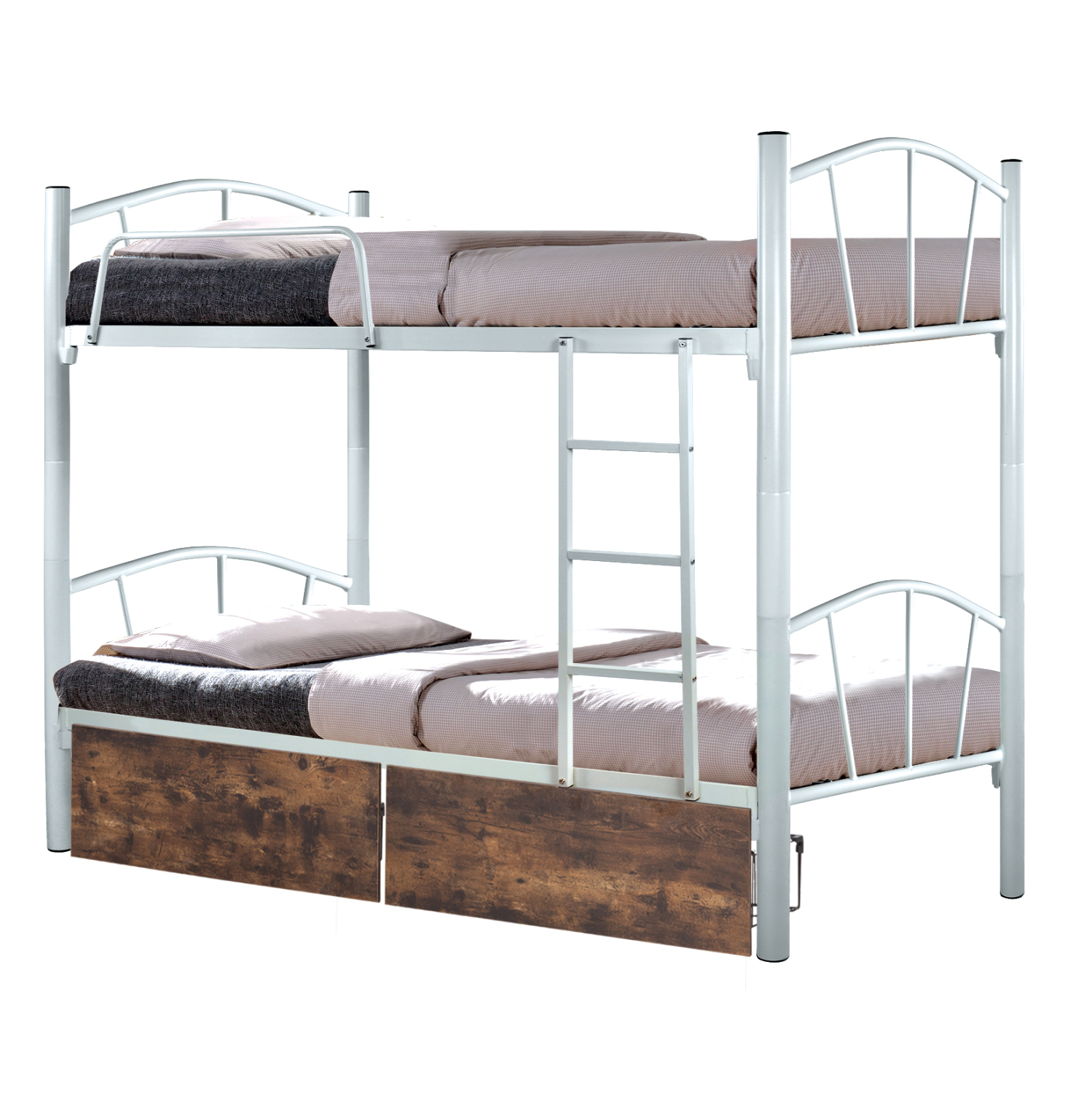 koyketa-fb921123-metalliki-leyki-me-epid Κουκετα Floor HM21123 Μεταλλικη Λευκη Με 2 Επιδαπεδια Συρταρια Καφε 200x91,5x177,5yεκ. - Image 1