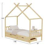 Κρεβατι Παιδικο Klarice HM680.01 τ.montessori-2 Συρταρια-Ξυλο Πευκο φυσικο-190x90εκ - Image 3