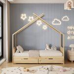 Κρεβατι Παιδικο Klarice HM680.01 τ.montessori-2 Συρταρια-Ξυλο Πευκο φυσικο-190x90εκ - Image 4