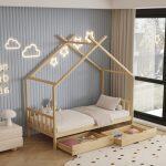 Κρεβατι Παιδικο Klarice HM680.01 τ.montessori-2 Συρταρια-Ξυλο Πευκο φυσικο-190x90εκ - Image 5