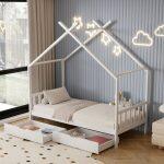 Κρεβατι Παιδικο Klarice HM680.03 τ.montessori-2 Συρταρια-Ξυλο Πευκου λευκο-190x90εκ - Image 2