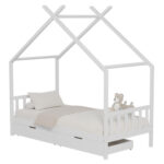 Κρεβατι Παιδικο Klarice HM680.03 τ.montessori-2 Συρταρια-Ξυλο Πευκου λευκο-190x90εκ