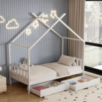 Κρεβατι Παιδικο Klarice HM680.03 τ.montessori-2 Συρταρια-Ξυλο Πευκου λευκο-190x90εκ - Image 4