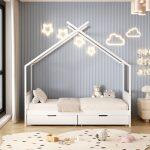 Κρεβατι Παιδικο Klarice HM680.03 τ.montessori-2 Συρταρια-Ξυλο Πευκου λευκο-190x90εκ - Image 5
