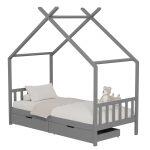 Κρεβατι Παιδικο Klarice HM680.05 τ.montessori-2 Συρταρια- Ξυλο Πευκου γκρι-190x90εκ