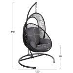 Κρεμαστη Φωλια Ruler HM6083 Μαυρο Μεταλλο Και Συνθ.rattan-Γκρι Μαξιλαρι 120x110x190υ - Image 2