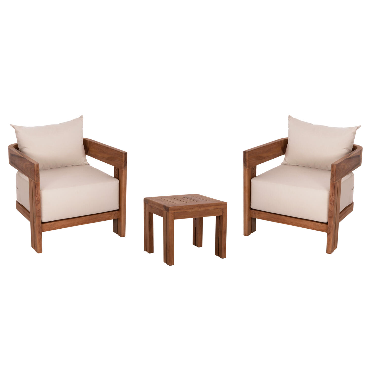 lounge-set-fb910960-trapezaki-2-polythro Lounge Σετ Kioto HM10960 Τραπεζακι & 2 Πολυθρονες--Ξυλο Teak--Μπεζ Μαξιλαρια - Image 1