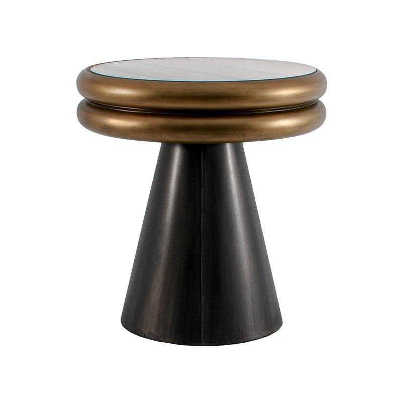 metalliko-stroggylo-trapezaki-salonioy-me-gyali-fylliana-fl0091-chryso-mayro-41x50ek1747474810 Μεταλλικο Στρογγυλο Τραπεζακι Σαλονιου Με Γυαλι Fylliana FL0091 Χρυσο - Μαυρο 41x50εκ - Image 1