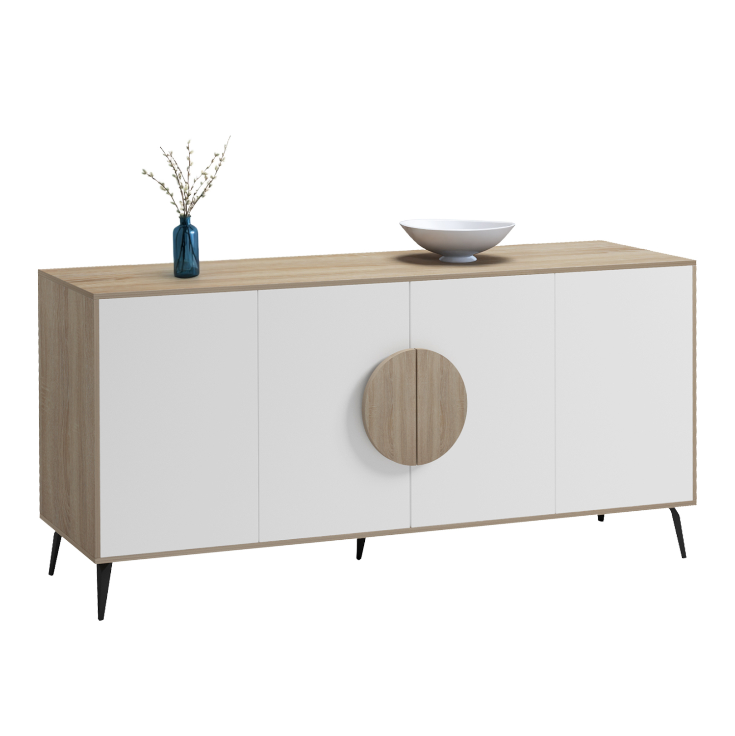 mpoyfes-fb91836811-melamini-sonama-leyko Μπουφες Savore HM18368.11 Μελαμινη Sonama/Λευκο--Μαυρα Μεταλ.ποδια 180x35.5x82υεκ. - Image 1