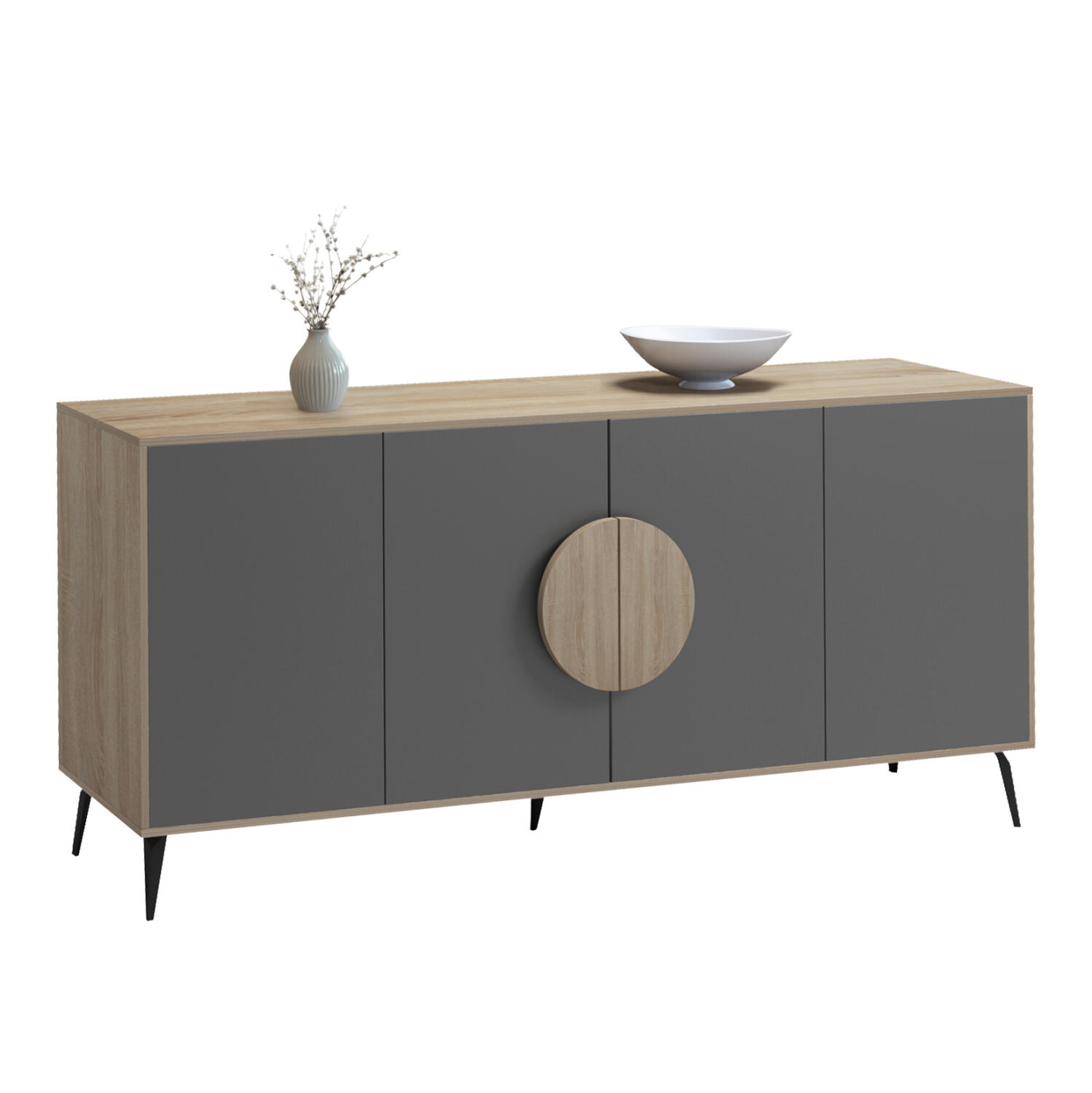 mpoyfes-fb91836813-melamini-sonama-gkri- Μπουφες Savore HM18368.13 Μελαμινη Sonama/Γκρι-Μαυρα Μεταλ.ποδια 180x35.5x82υεκ. - Image 1