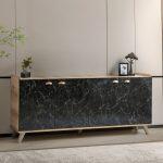 Μπουφες Μελαμινης HM9045.01 Natural Wood - Μαυρο Μαρμαρο 180x41x77,8y Εκ. - Image 6