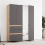 Ντουλαπα Arderin 4k3f1o h207 Artisan Oak-Γκρι Γραφιτης 155x52x208εκ