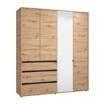 Ντουλαπα Corbett 4k3f1o h211 Artisan Oak/Μαυρο Ματ Χρωμα 183x55x211εκ