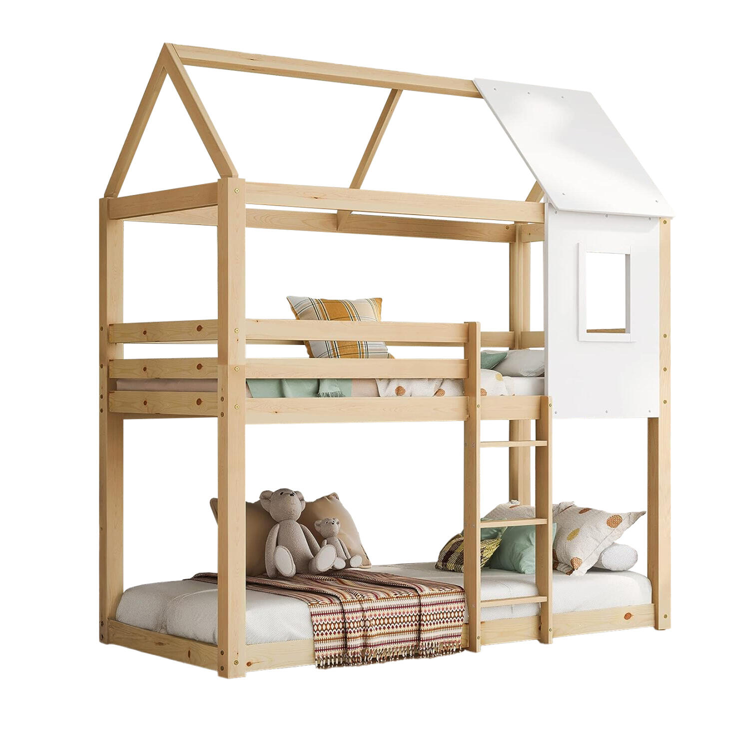 paidiki-koyketa-spitaki-fb970501-xylo-pe Παιδικη Κουκετα Σπιτακι Τ.montessori Hood HM705.01 Ξυλο Πευκου Σε Φυσικο-Στρωματα 190x90εκ - Image 1