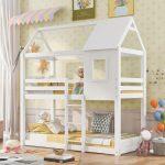 Παιδικη Κουκετα Σπιτακι Τ.montessori Hood HM705.03 Ξυλο Πευκου Σε Λευκο-Στρωματα 190x90εκ