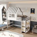 Παιδικο Κρεβατι Τ.montessori Με Πλαινα Ραφια Homi HM712 Ξυλο Πευκου Λευκο-Γκρι-Στρωμα 90x190εκ