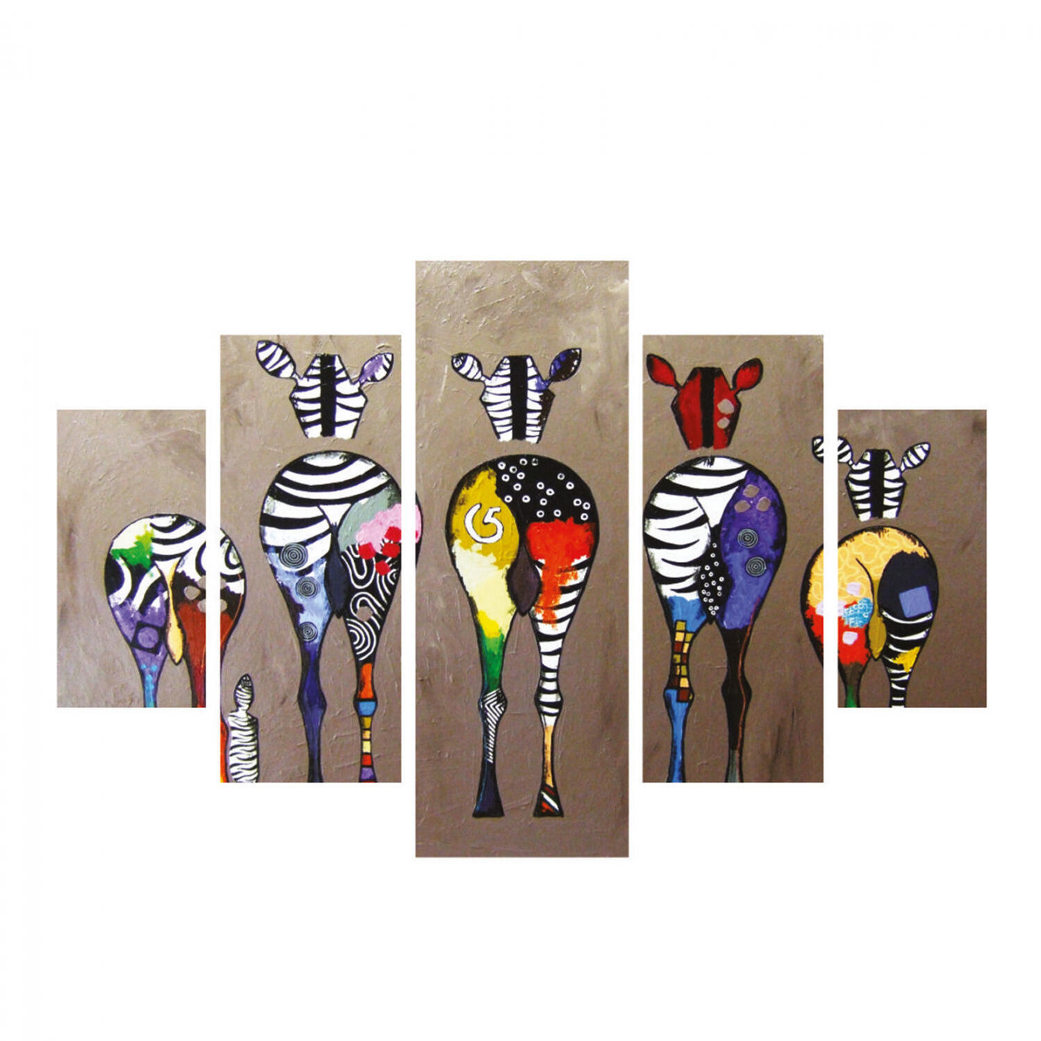 pinakas-pentaptycho-mdf-colorful-zebras- Πινακας Πενταπτυχο MDF Colorful Zebras 82χ56x3 HM7207.03 - Image 1