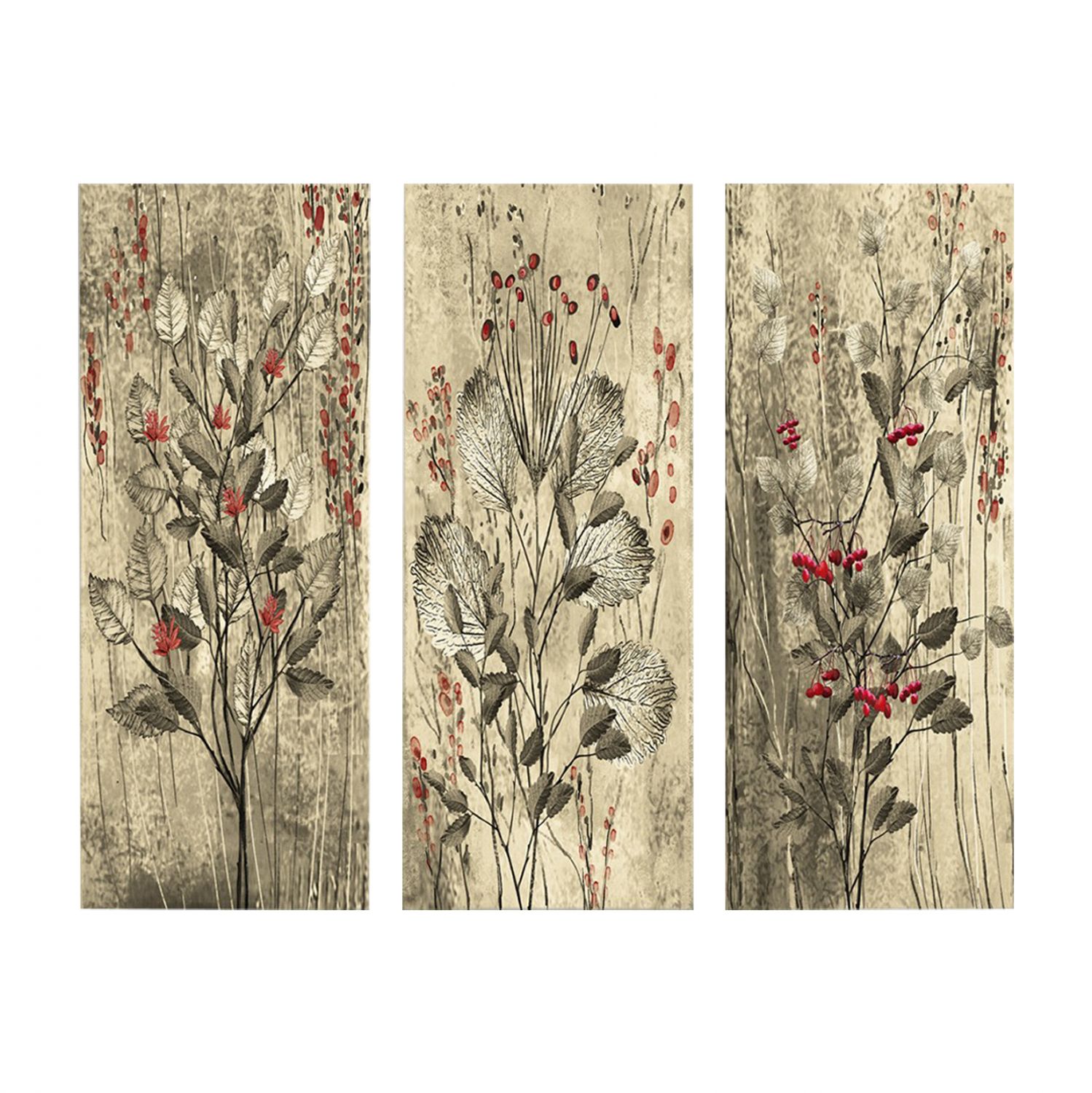pinakas-triptycho-mdf-red-flowers-and-be Πινακας Τριπτυχο MDF Red Flowers And Berries HM7204.01 60x50x0,3 Εκ. - Image 1
