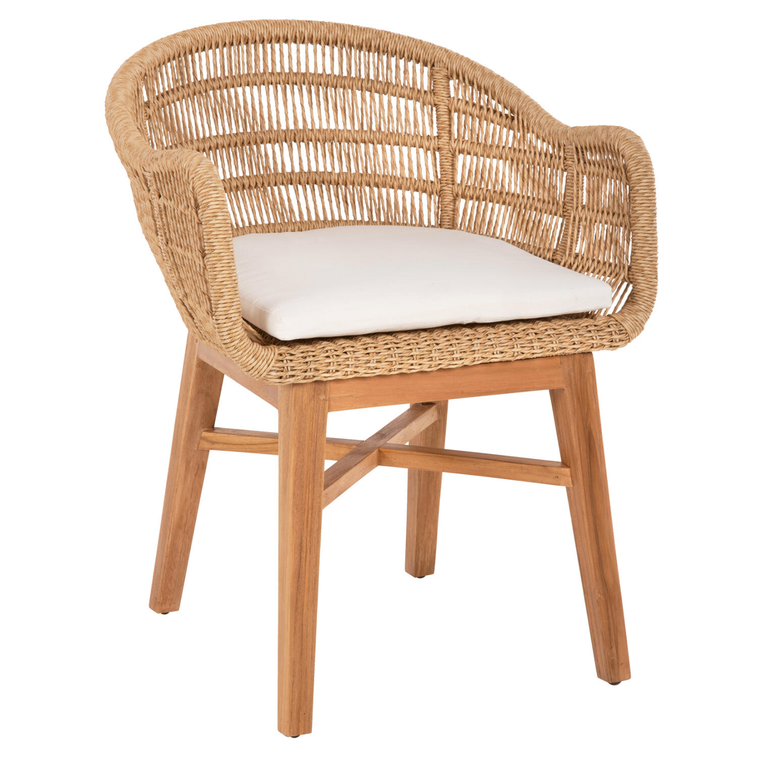polythrona-esot-choroy-fb99826-xylo-teak Πολυθρονα Εσωτ. Χωρου Lamora HM9826 Ξυλο Τεακ-Συνθετικο Σχοινι-Μαξιλαρι 58,5x58,5x76υεκ. - Image 1