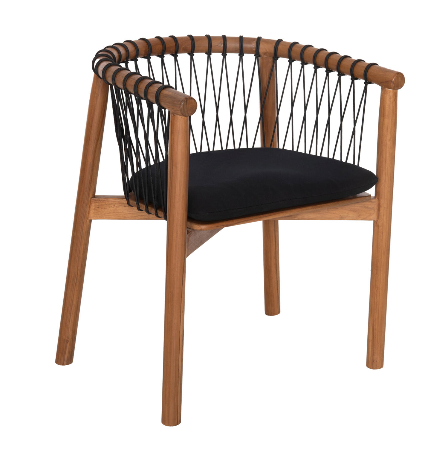 polythrona-fb96131-xylo-teak-fysiko-scho Πολυθρονα Adama HM6131 Ξυλο Τεακ Φυσικο-Σχοινι & Μαξιλαρι Μαυρο 64x51x73υεκ. - Image 1