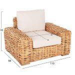 Πολυθρονα Tropel HM9810 Ξυλο Mango-Rattan Φυσικο-Λευκα Μαξιλαρια 110x88x70-85υεκ. - Image 2