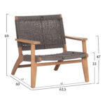 Πολυθρονα Lounge Monter HM6241.02 Ξυλο Ακακιας Φυσικο-Σχοινι Γκρι 63.5x60x69υεκ - Image 2
