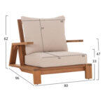Πολυθρονα Lounge Mirex HM6641 Ξυλο Ακακιας Φυσικο-Εκρου Μαξιλαρια 80x96x62υεκ - Image 2
