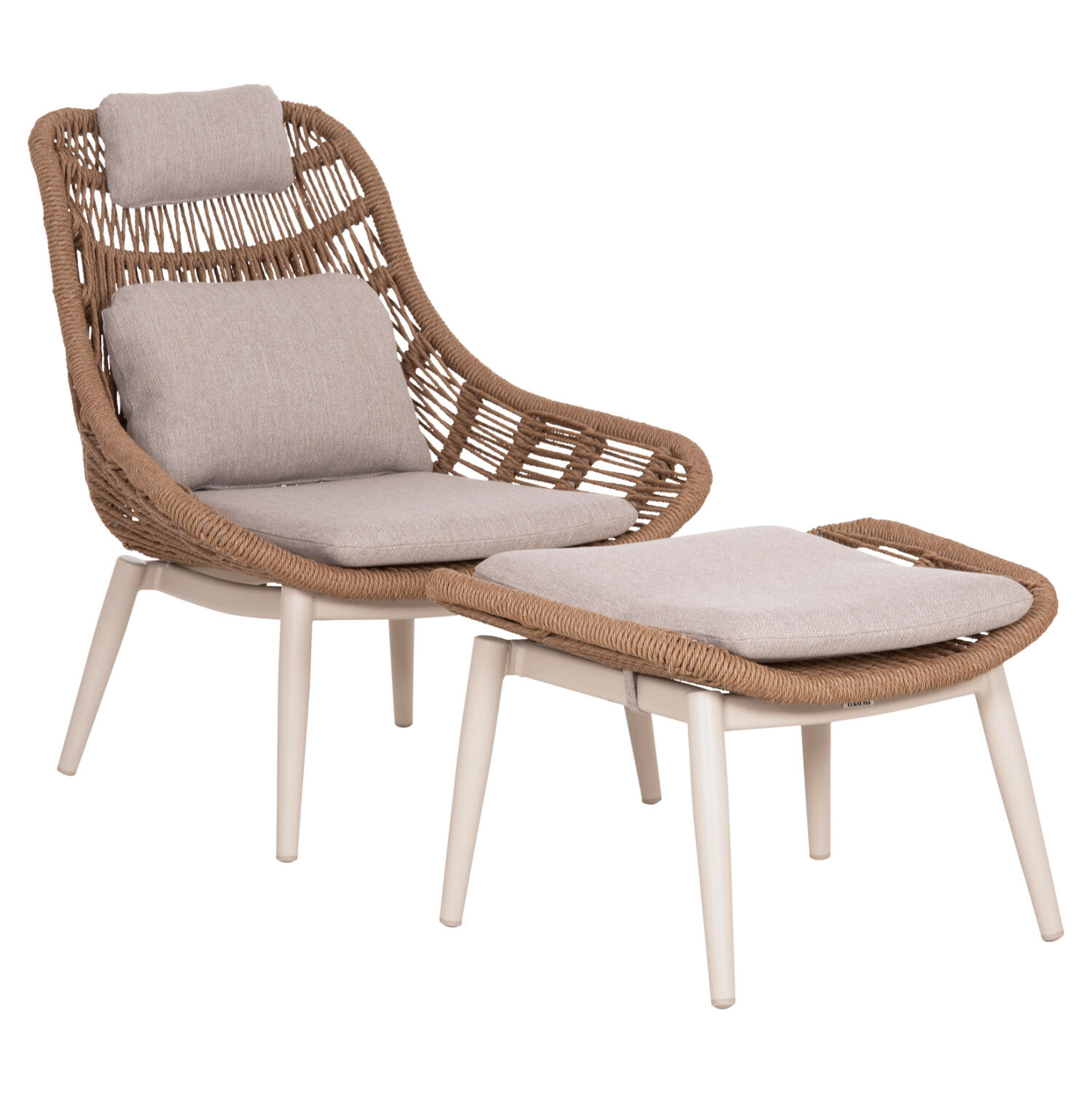 polythrona-lounge-me-ypopodio-fb9656102- Πολυθρονα Lounge Με Υποποδιο Remvazzo HM6561.02 Αλουμινιο Μπεζ--Wicker 90x85x96υεκ - Image 1