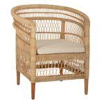 Πολυθρονα Malawi HM9635.04 Ξυλο Μαονι Επενδυση Rattan Λευκο Μαξιλαρι Καθισματος 80x70x86υεκ.