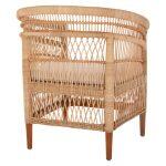Πολυθρονα Malawi HM9635.04 Ξυλο Μαονι Επενδυση Rattan Λευκο Μαξιλαρι Καθισματος 80x70x86υεκ. - Image 5