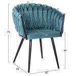 Πολυθρονακι Luanda HM8741.05 Τιρκουαζ Βελουδο-Μαυρα Μεταλλικα Ποδια 62x54x79υεκ. - Image 2