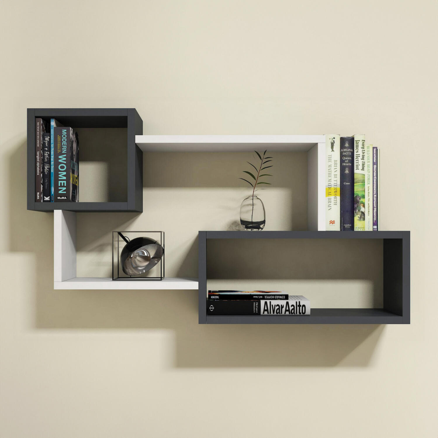 rafiera-toichoy-fb9894812-melamini-se-gk Ραφιερα Τοιχου Tanner HM8948.12 Μελαμινη Σε Γκρι-Λευκο 90,5x20x51υ Εκ. - Image 1