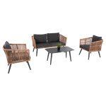 Σαλονι Εξ.χωρου 4τμχ Freja HM6057.03 Αλουμ.ανθρακι-Pe Rattan Μπεζ-Ανθρακι Μαξιλαρια