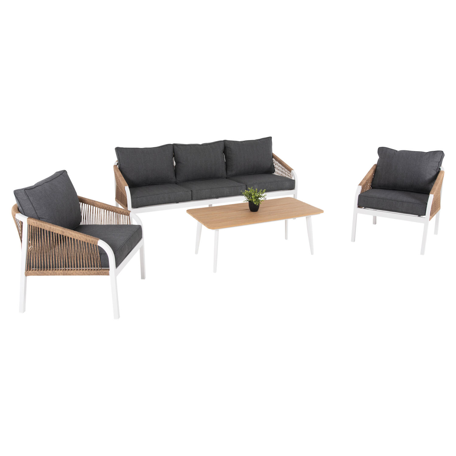 saloni-exotchoroy-4tmch-fb9605601-aloymi Σαλονι Εξωτ.χωρου 4τμχ Maerly HM6056.01 Αλουμινιο Λευκο-Συνθ.σχοινι-Ανθρακι Μαξιλαρια - Image 1